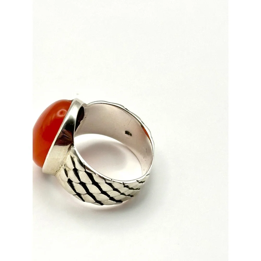 Carnelian Snake Skin Band Sterling Silver‎ Handmade Ring Size 8.5